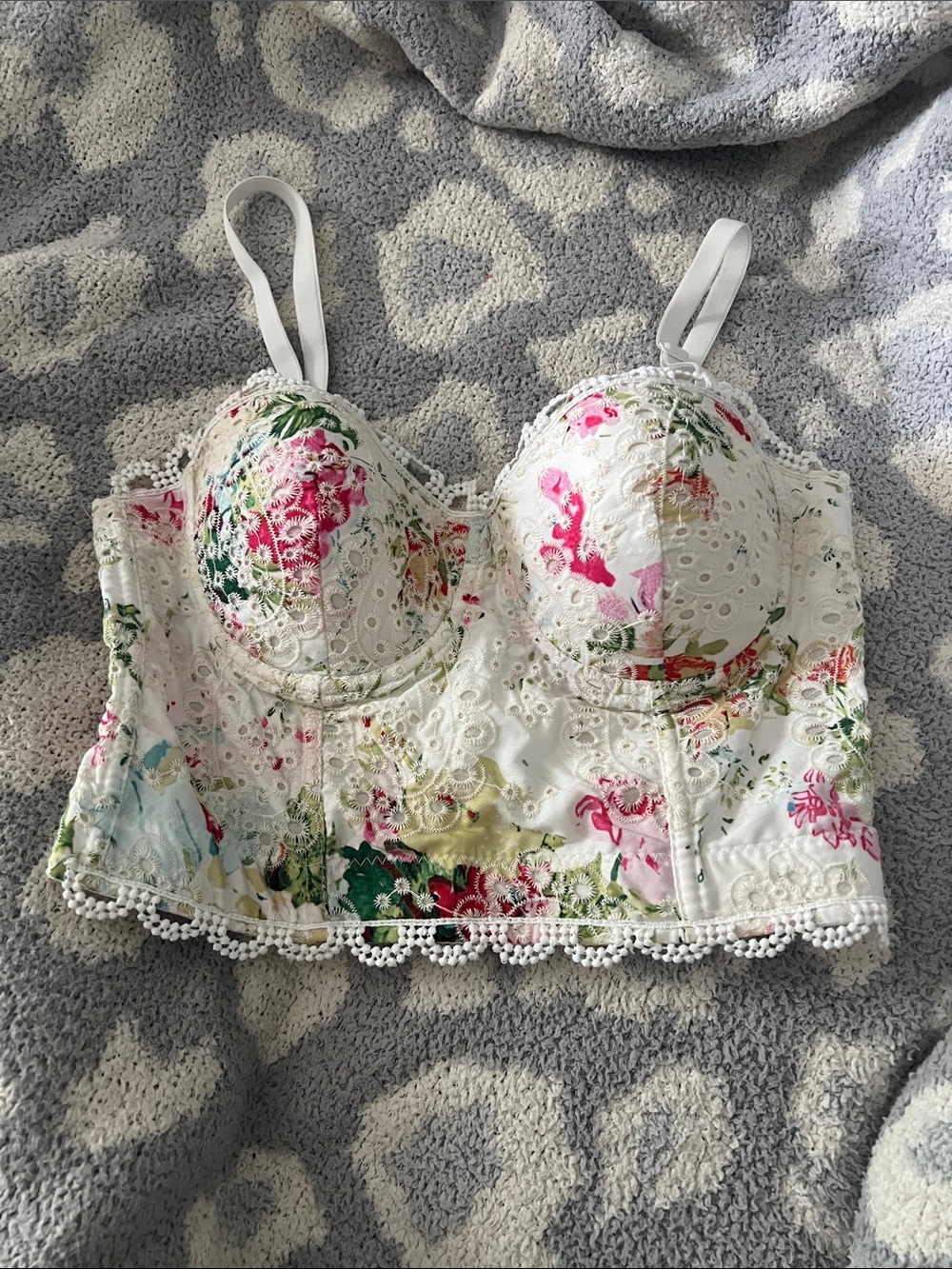 White Eyelet Lace Longline Bustier Top